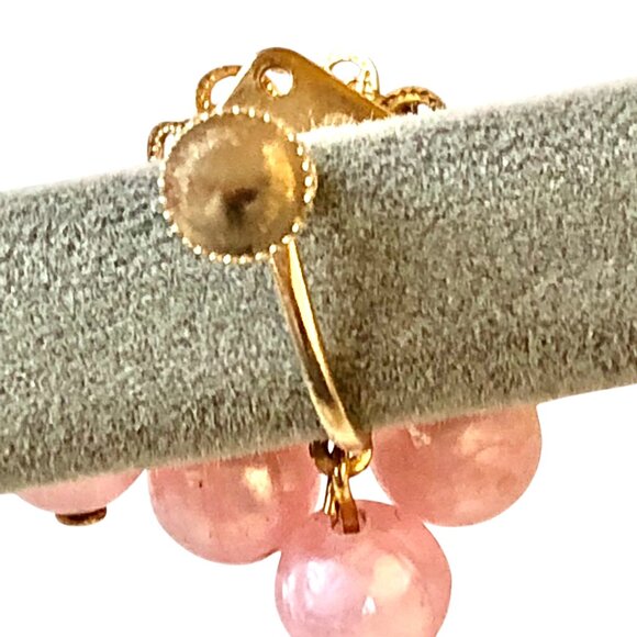 Mid Century Screw Back Earrings Pink Beads Cluster Goldtone Metal Dangling - Picture 11 of 11